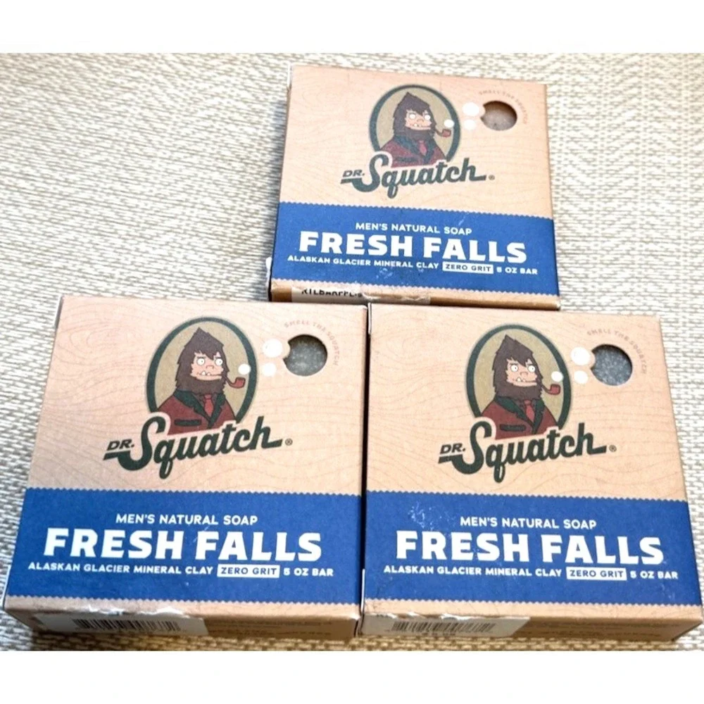 Dr. Squatch MEN'S NATURAL Bar Soap Lot Of 3 FRESH FALLS Scent 5 oz Each Bar